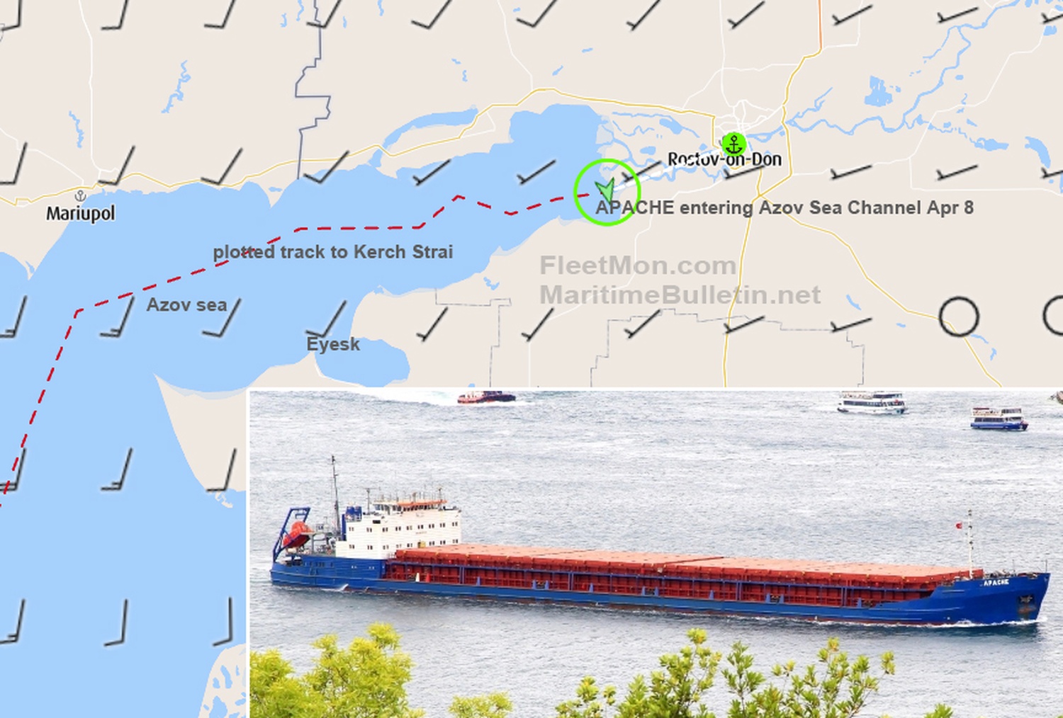 20220412 Mariupol locatie vrachtschip Apache tijdens Russische aanval