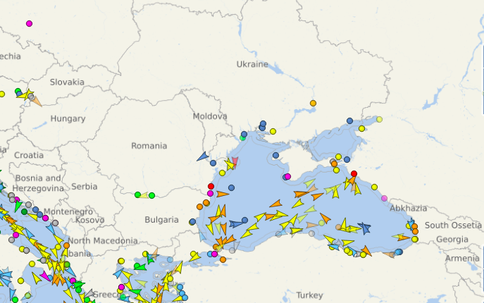 20220228 Kaart scheepvaart Oekraïne na Russische inval