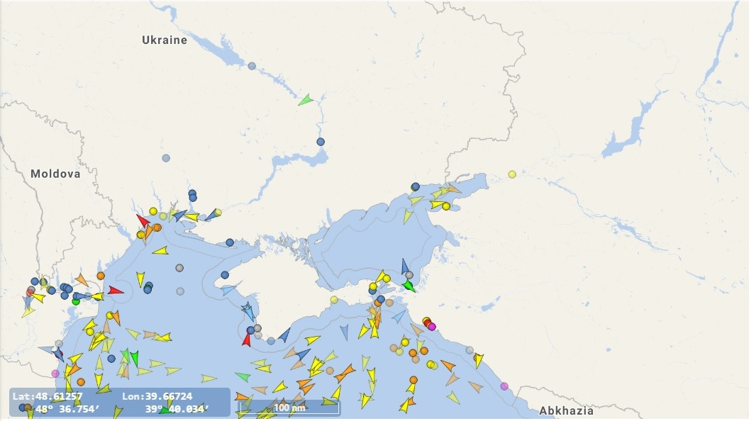 20220224 Kaart scheepvaart OekraÏne na Russische inval