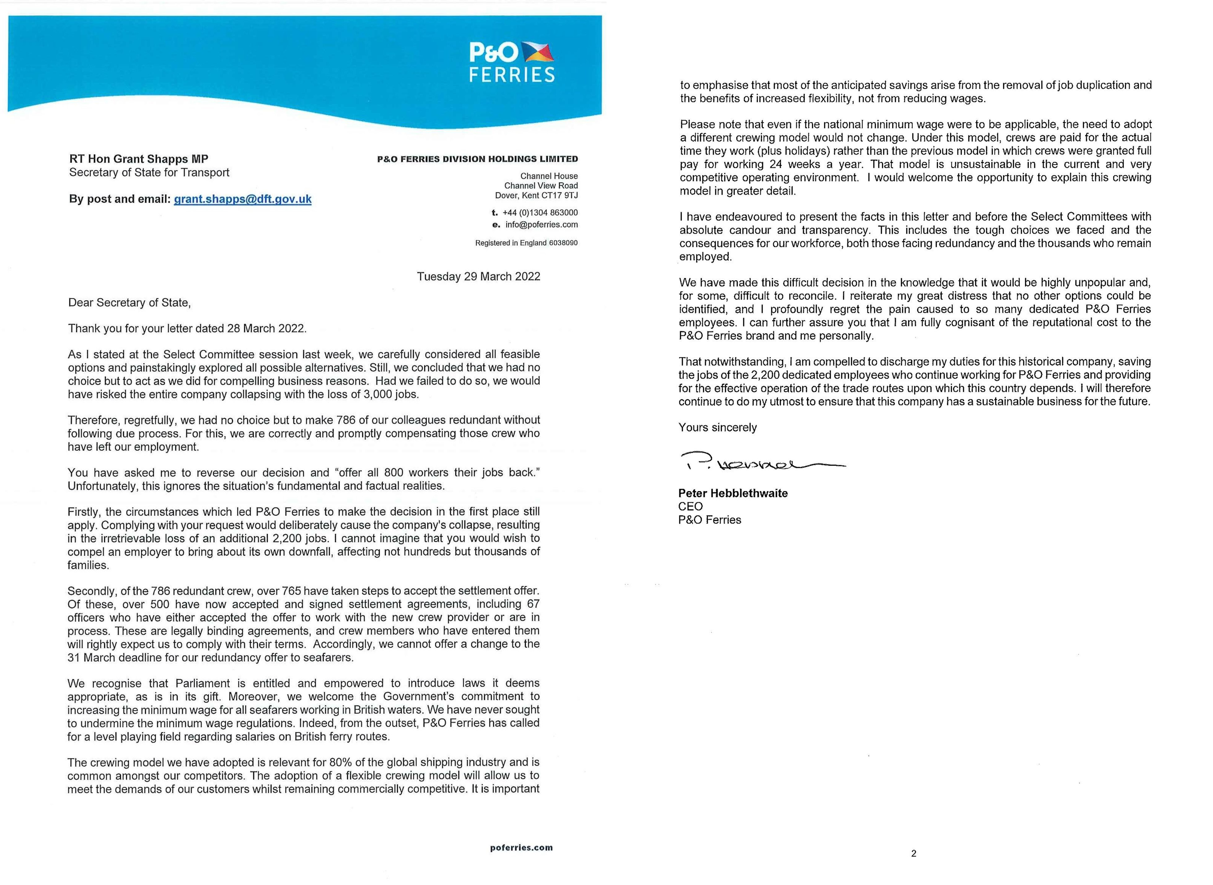 20220329 Dover PO Ferries brief aan regering