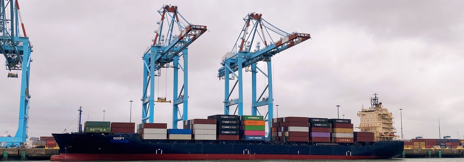 Containerschip 'Goofy' in Zeebrugge