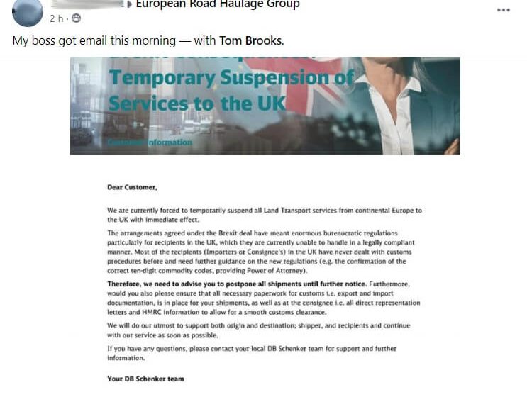 Screenshot van website: 'Temporary Supension of Services to the UK'