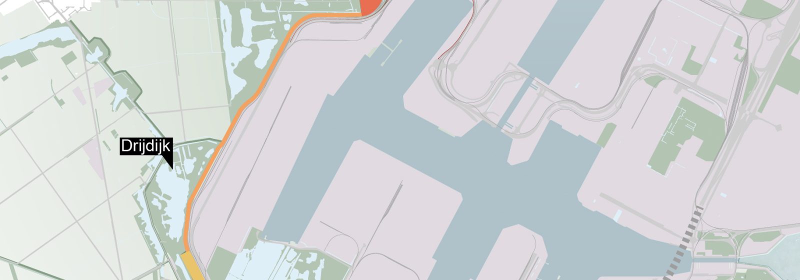 Een overzichtskaart van de bufferdijk tussen Waaslandhaven en polder