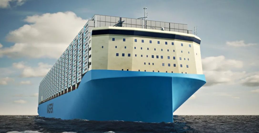 Een artist impression van de nieuwe schepen van 16.000 teu met aandrijving op methanol