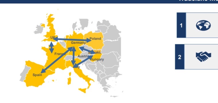 België kleurt grijs op kaart van Waberer's Trade Lanes