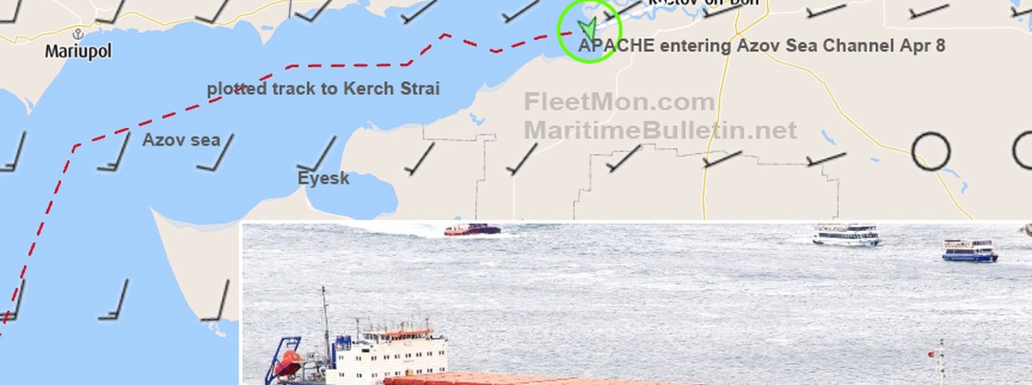 20220412 Mariupol locatie vrachtschip Apache tijdens Russische aanval