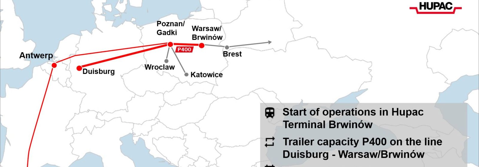 Overzichtskaart van de verbinding tussen Combinant en Brwinów