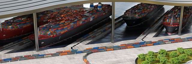 Renderbeeld van hoe de PILA-containerhavens eruit zullen zien