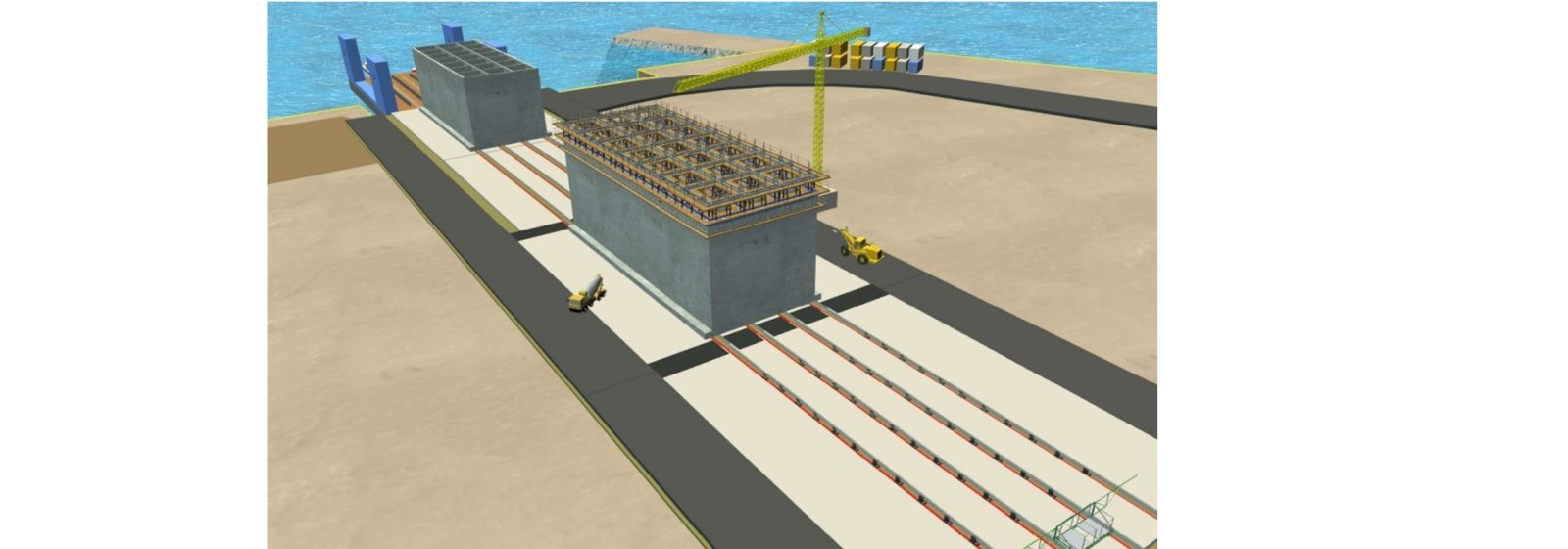 Impressie bouw betonnen caissons energie-eiland