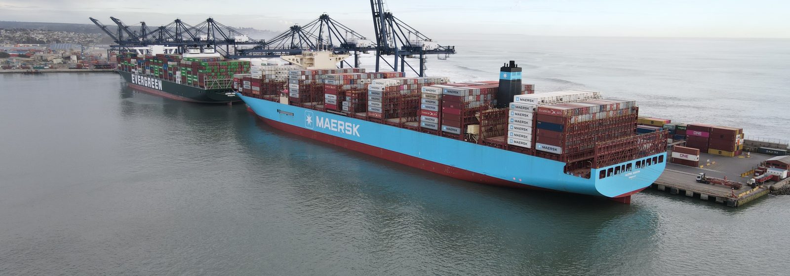 Het neopostpanamaxschip 'Maersk Herrera' (15.282 teu) in San Antonio