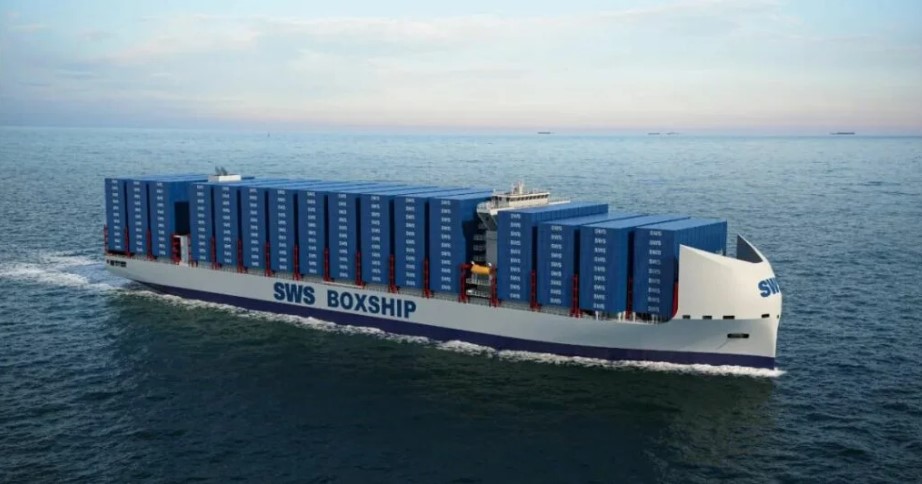 Artist impression van nieuwe schepen van 9.200 teu op methanol
