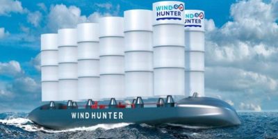 De 'Wind Hunter' een door waterstof en wind aangedreven toekomstig vrachtship van MOL