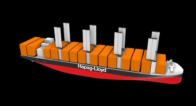 Hapag-Lloyds conceptschip van 4.500 teu met acht zeilen