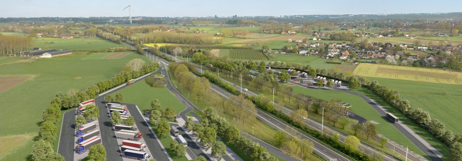 3D-visualisatie van de toekomstige vernieuwing en uitbreiding van de snelwegparkings Diepenbeek