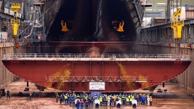Meyer Werft viert de kiellegging van het lng-aangedreven cruiseschip 'Disney Destiny'.